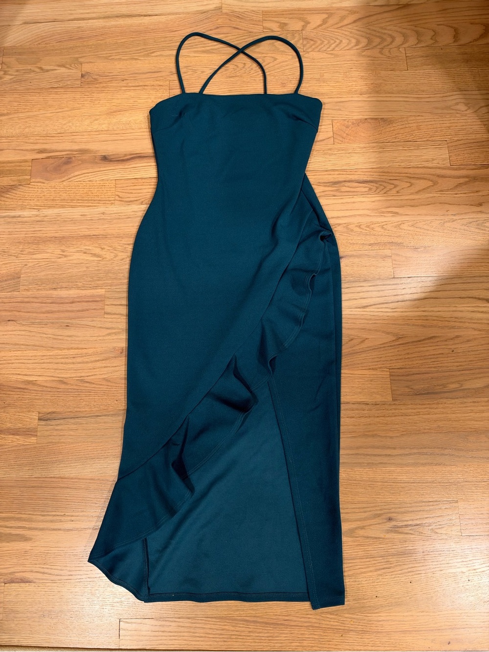 Windsor Teal Strappy Ruffle Wrap-Style Midi Dress